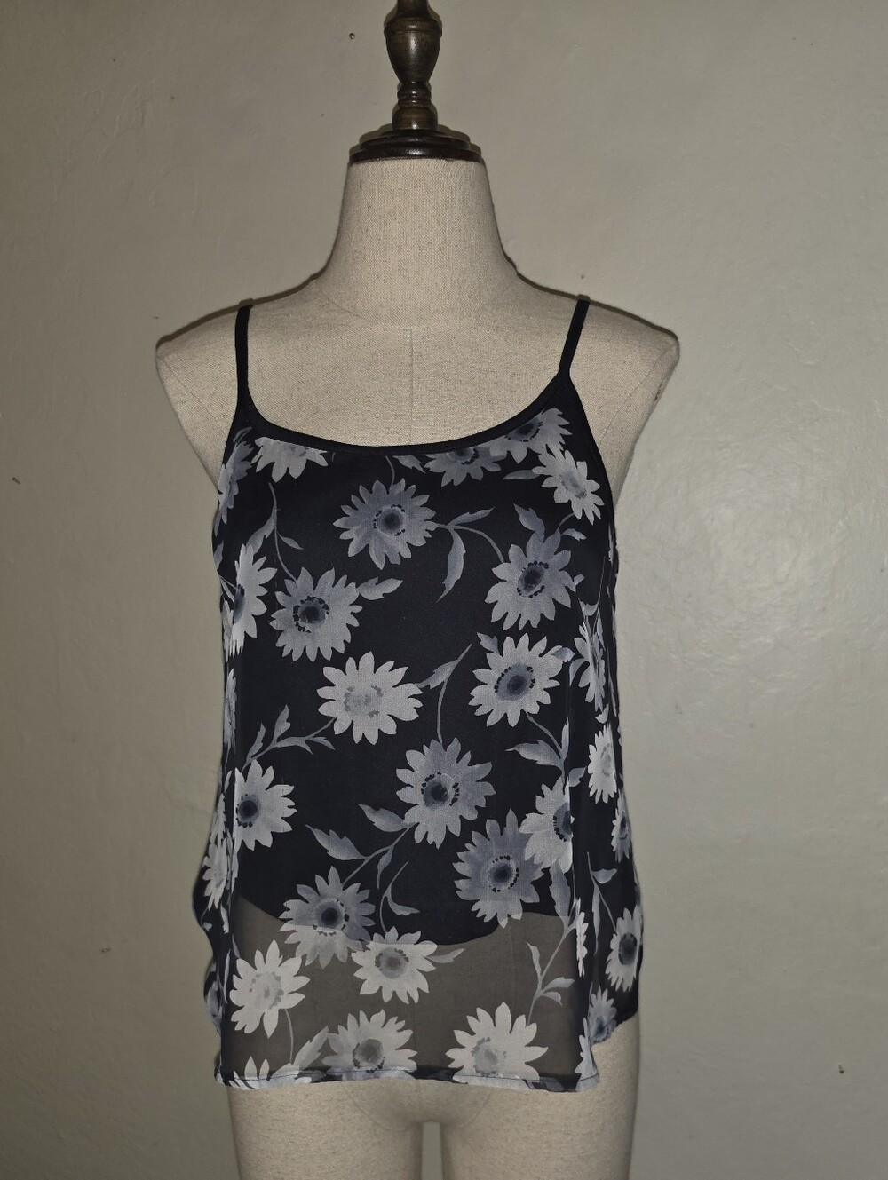 Vintage 1990s Black White Daisy Print Tank Top By Anxiety
